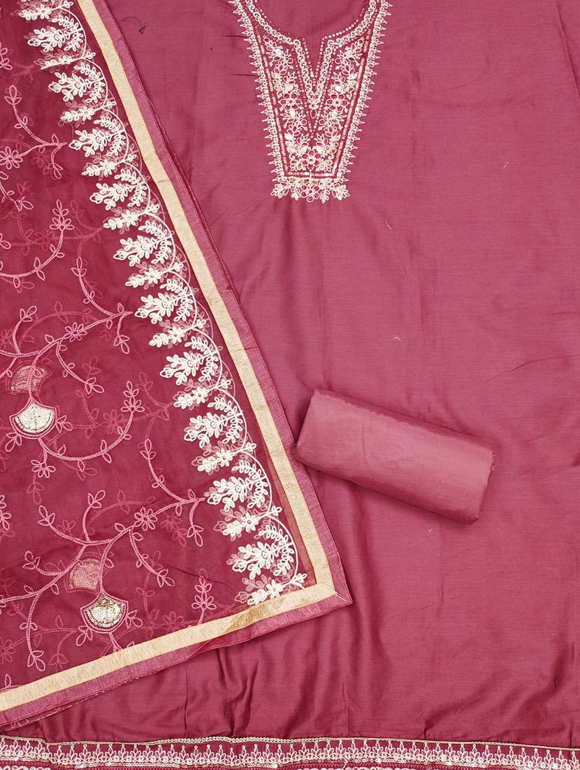 women solid with work embroidered unstitched suit set - 21972617 -  Standard Image - 3