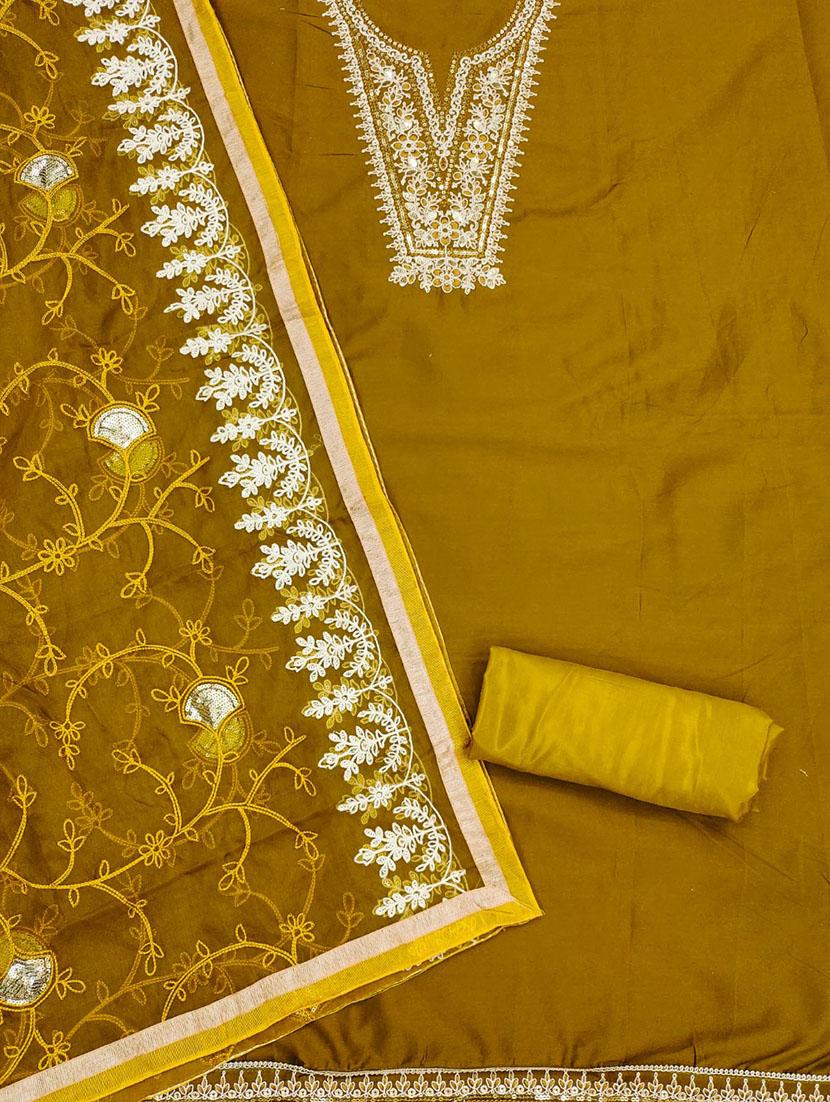 women solid with work embroidered unstitched suit set - 21972620 - Standard Image - 3