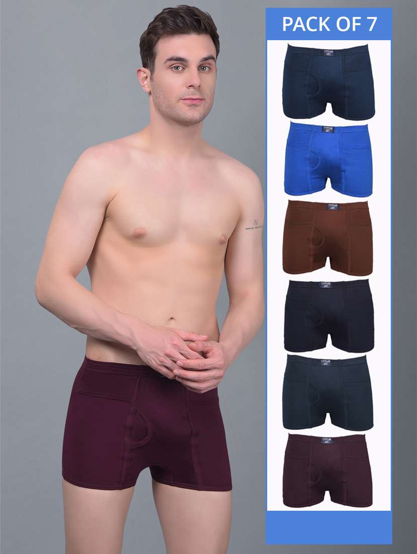 men pack of 7 multi colored solid trunks