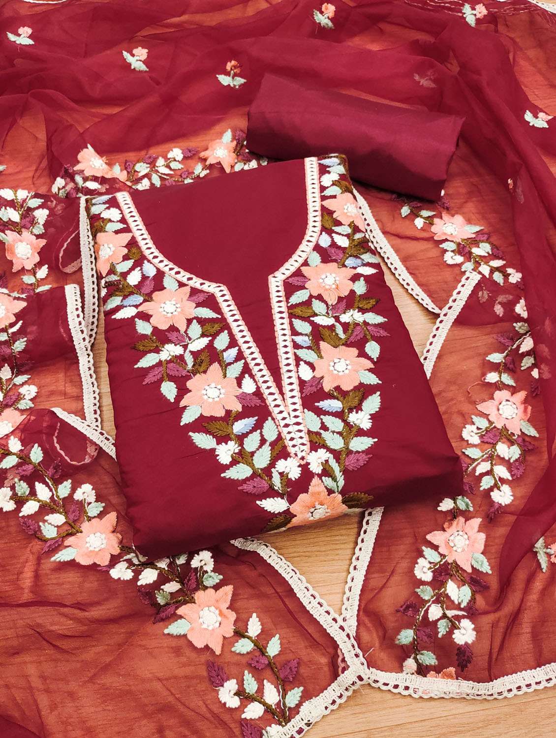 women solid with work embroidered unstitched suit set - 21972699 -  Zoom Image - 0