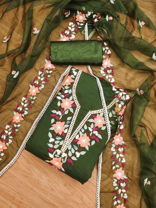 women solid with work embroidered unstitched suit set - 21972702 - Standard Image - 0