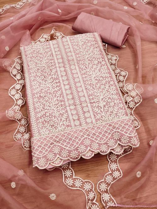 women solid with work embroidered unstitched suit set - 21972704 - Standard Image - 0