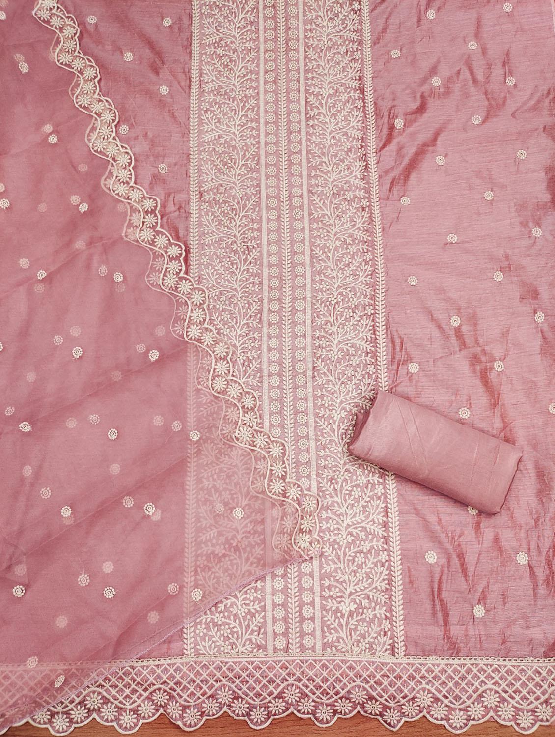 women solid with work embroidered unstitched suit set - 21972704 - Standard Image - 3