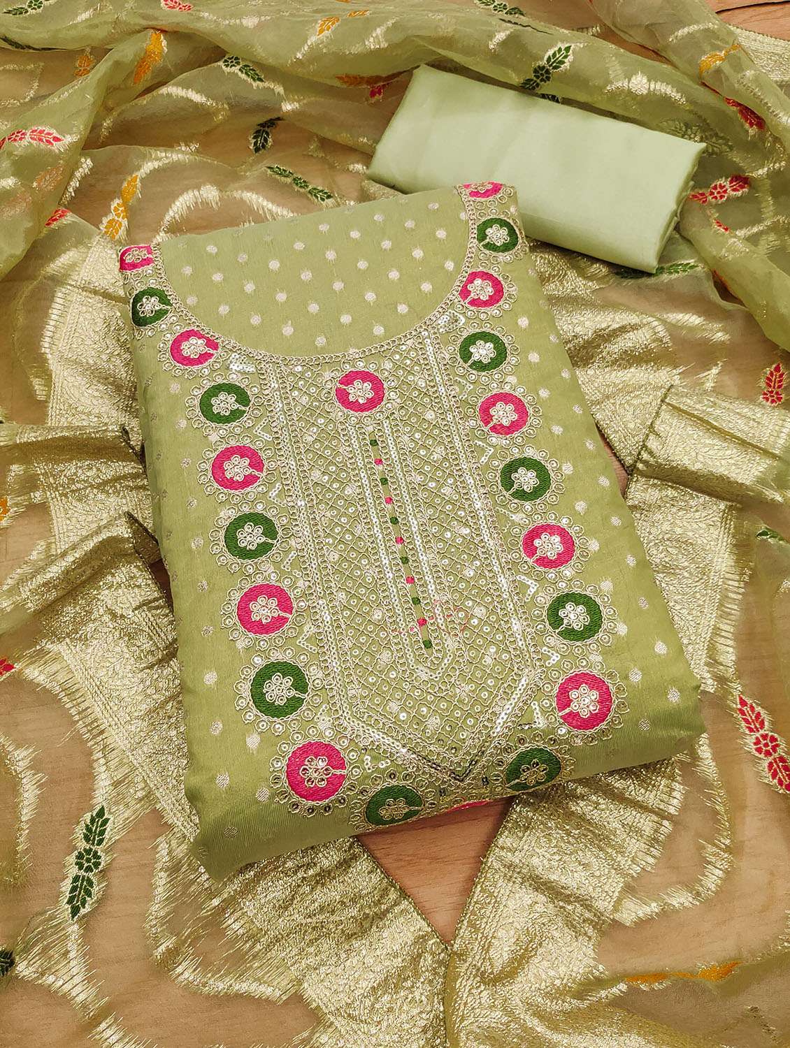 women self design embroidered unstitched suit set