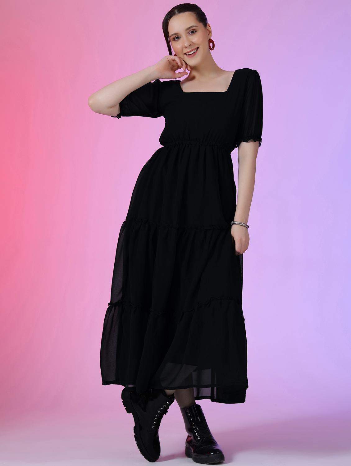 women solid puff sleeve tiered maxi dress - 21972862 -  Zoom Image - 0