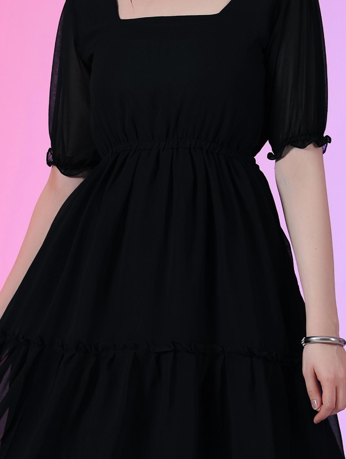 women solid puff sleeve tiered maxi dress - 21972865 - Standard Image - 3
