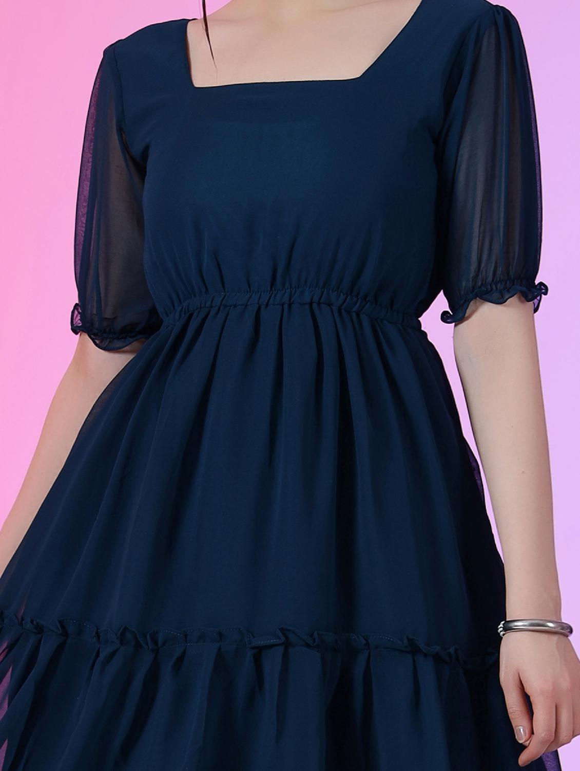 women solid puff sleeve tiered maxi dress - 21972866 - Standard Image - 3