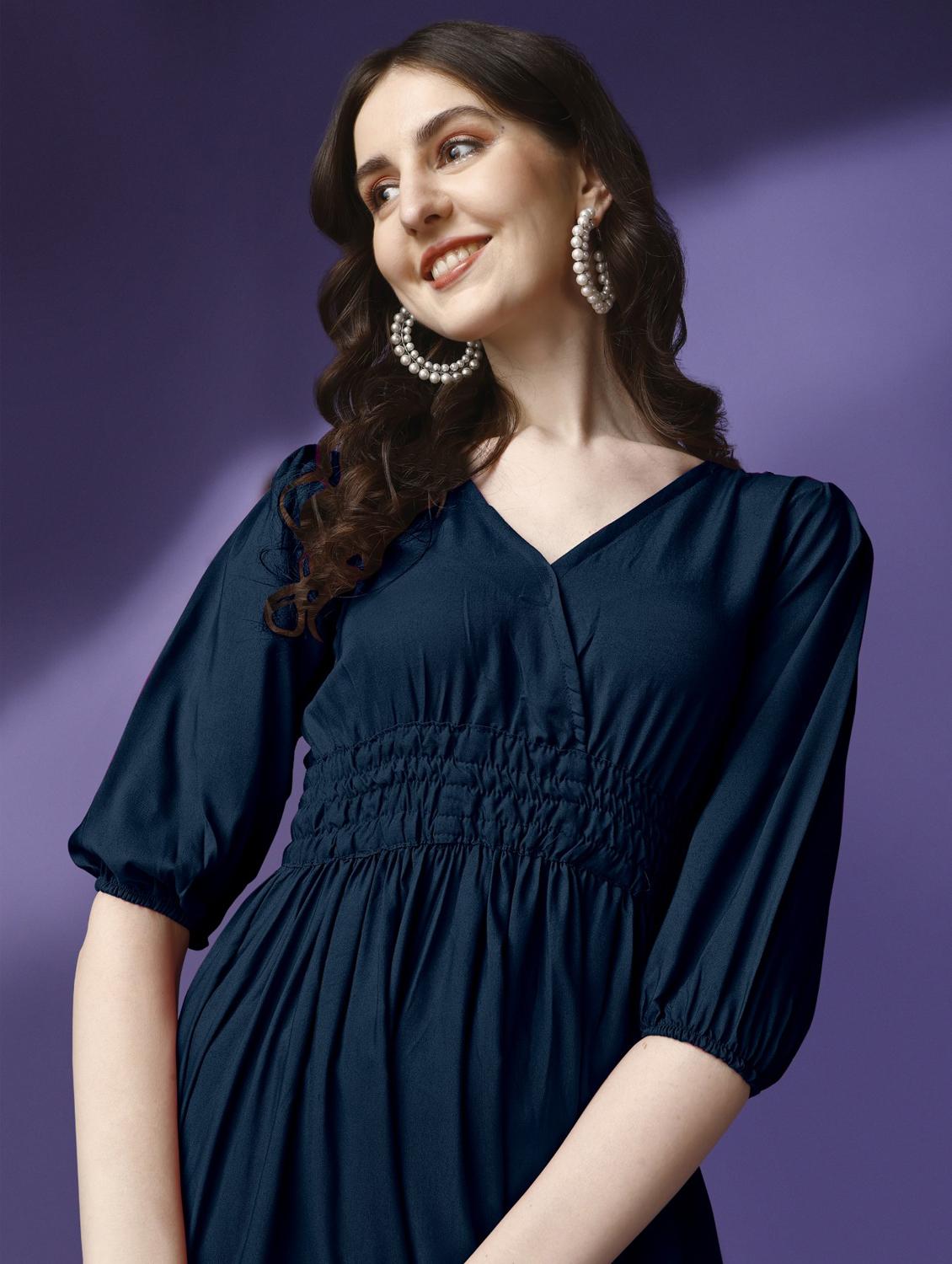women solid puff sleeve tiered maxi dress - 21972880 - Standard Image - 3