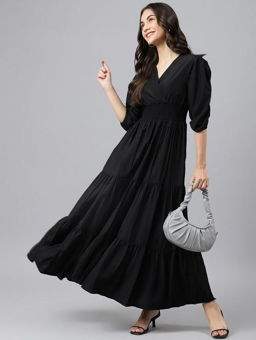 women solid puff sleeve tiered maxi dress - 21972883 - Standard Image - 0