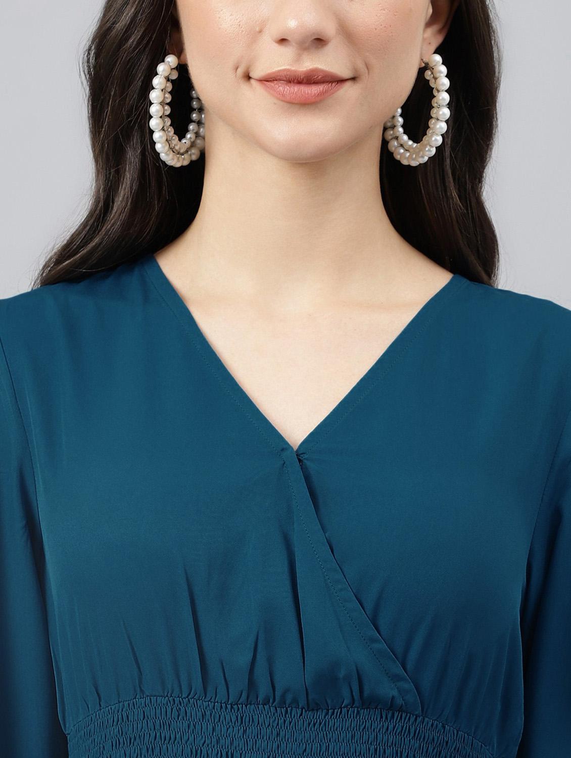 women solid puff sleeve tiered maxi dress - 21972884 - Standard Image - 3
