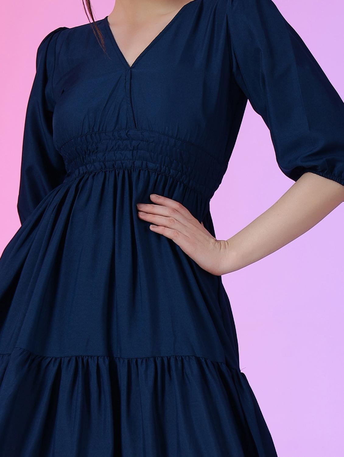 women solid puff sleeve tiered dress - 21972898 -  Standard Image - 3