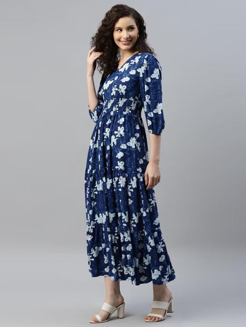 women printed puff sleeve tiered maxi dress - 21972908 - Zoom Image - 0