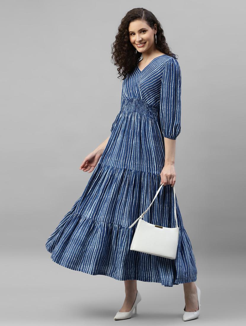 women printed puff sleeve tiered maxi dress - 21972909 - Zoom Image - 0