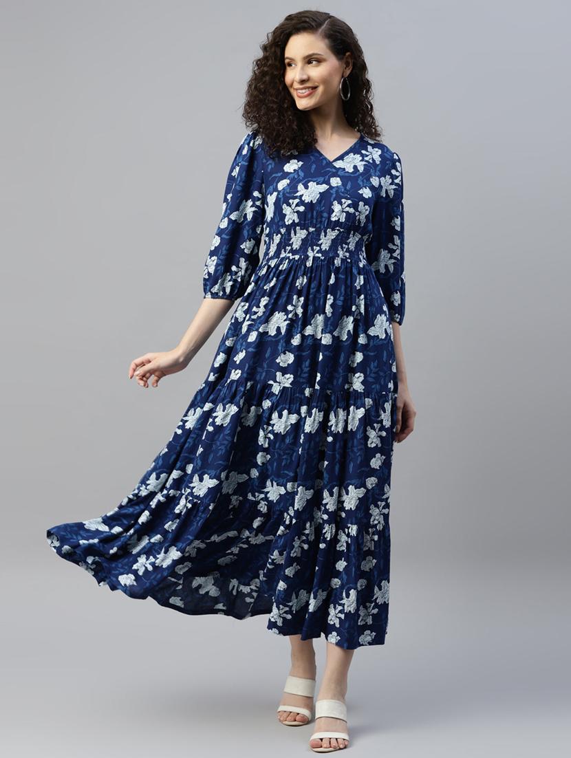 women printed puff sleeve tiered maxi dress - 21972910 -  Zoom Image - 0