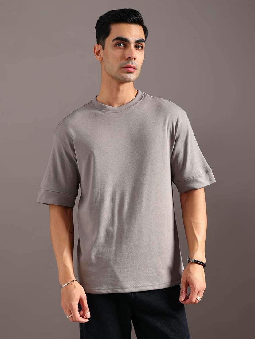 men solid short sleeve loose fit t-shirt
