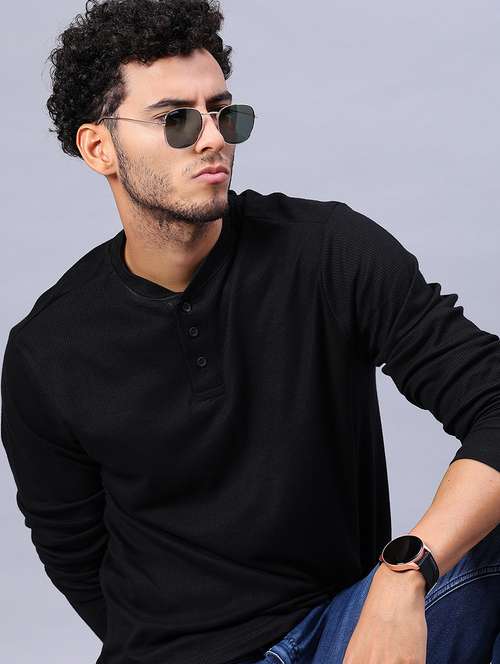 men solid long sleeve regular fit henley neck t-shirt - 21973014 -  Standard Image - 0