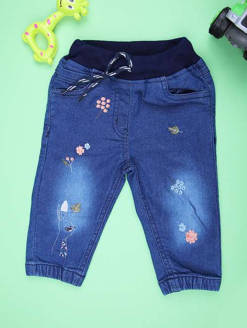 girls washed embroidered denim jogger - 21973026 - Standard Image - 0
