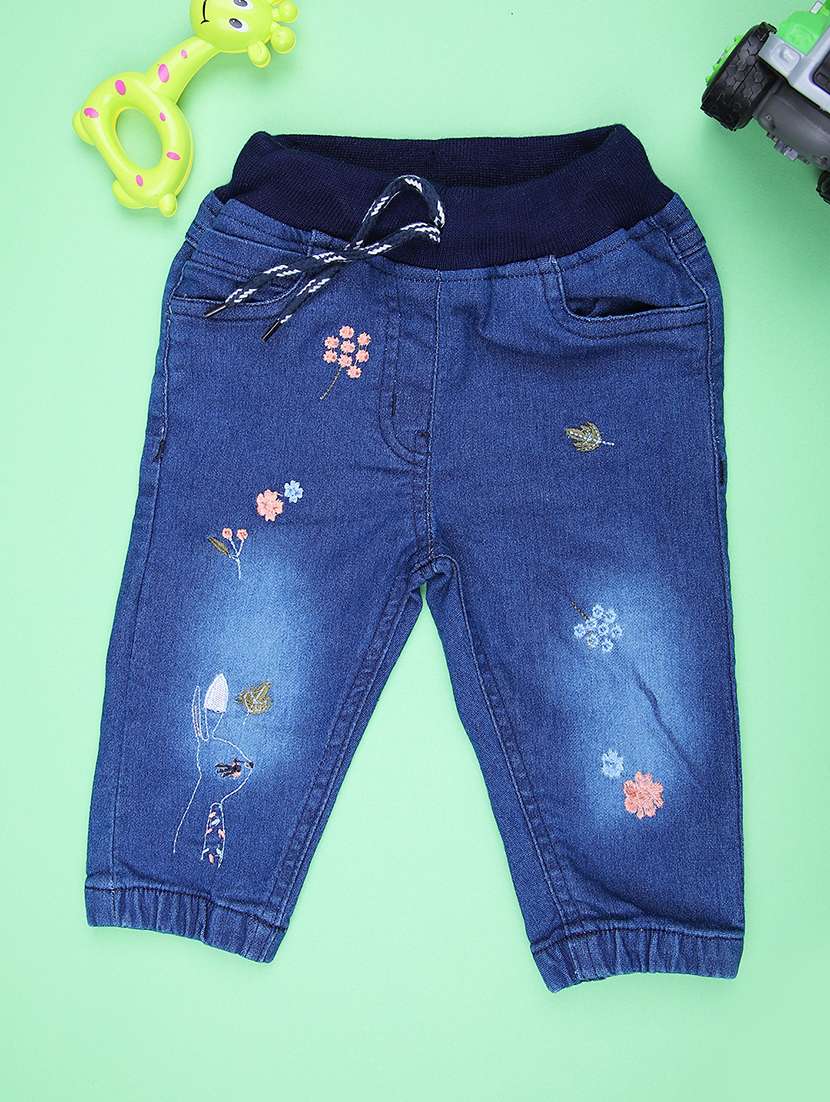girls washed embroidered denim jogger