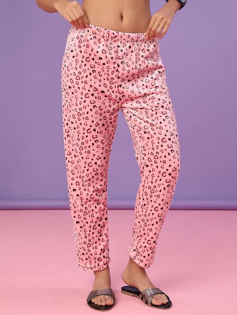women printed mid rise winter wear pyjama