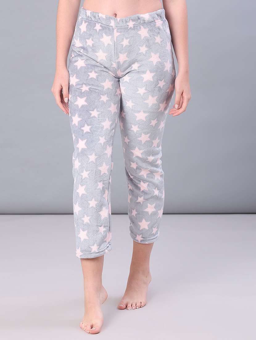 women printed mid rise winter wear pyjama