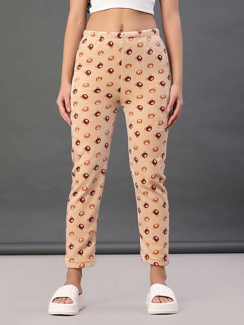 women printed mid rise winter wear pyjama