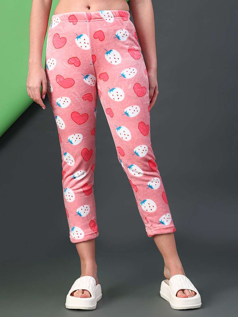 women printed mid rise winter wear pyjama