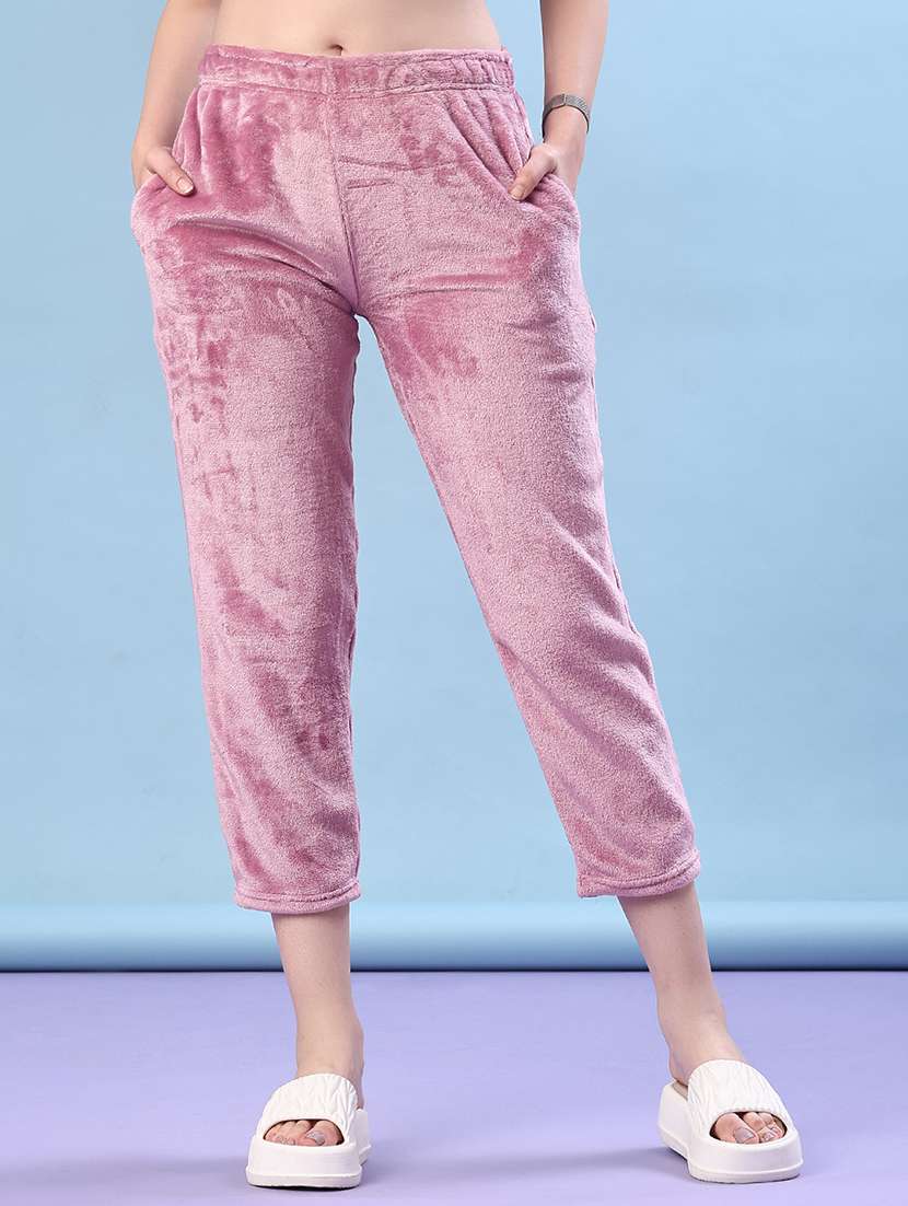 women solid mid rise pajama