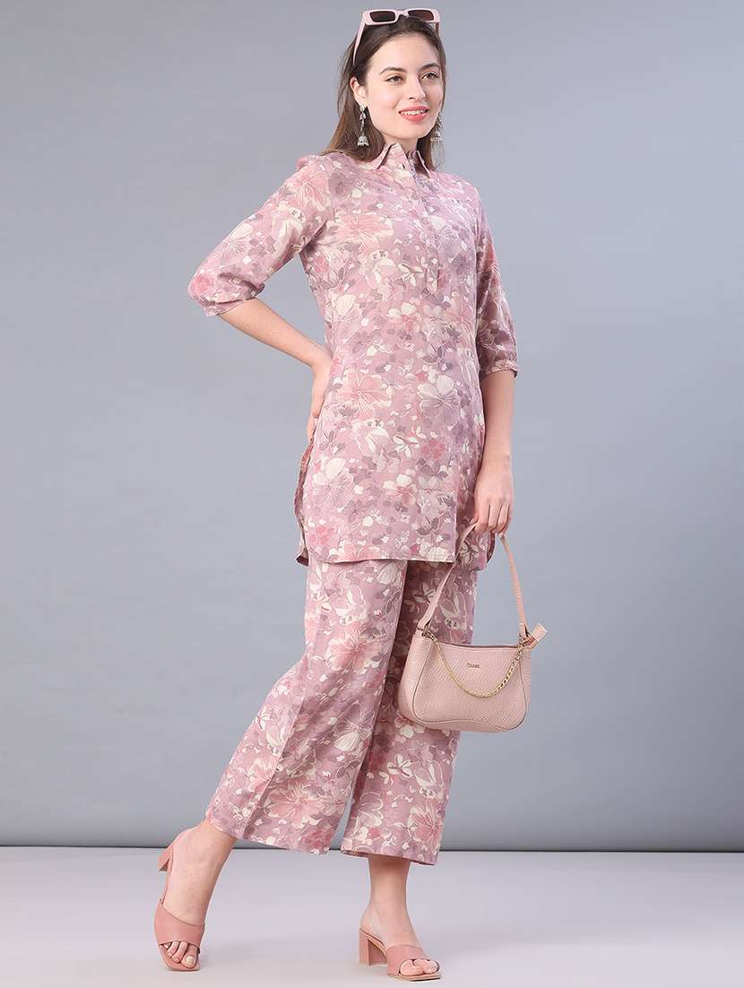 women printed three quarter sleeve co-ord set