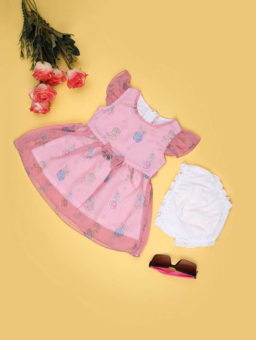 girls printed round neck frock with bloomer