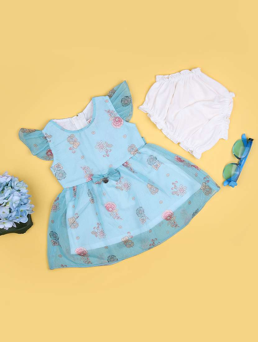girls printed round neck frock with bloomer