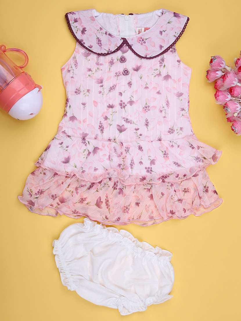 girls printed round neck frock with bloomer