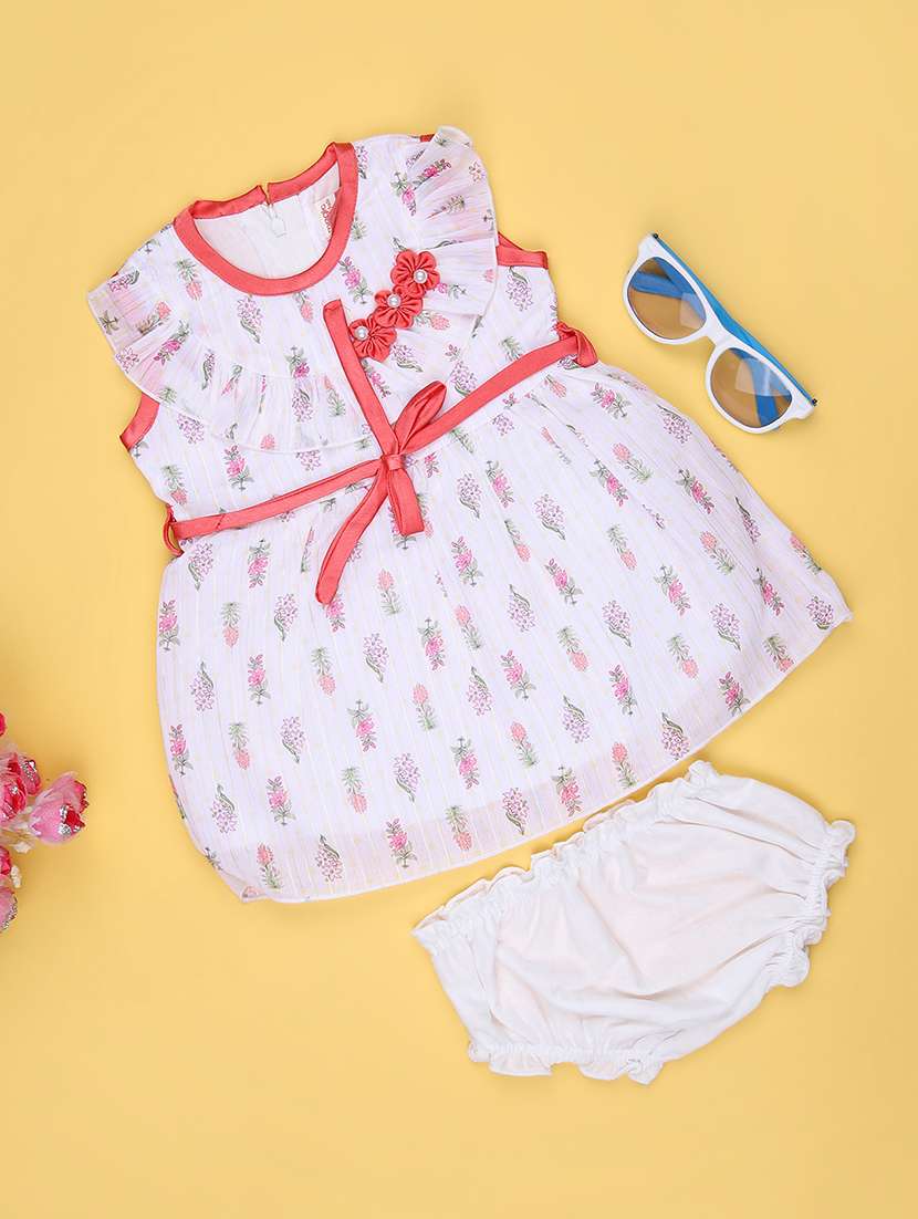 girls printed round neck frock with bloomer