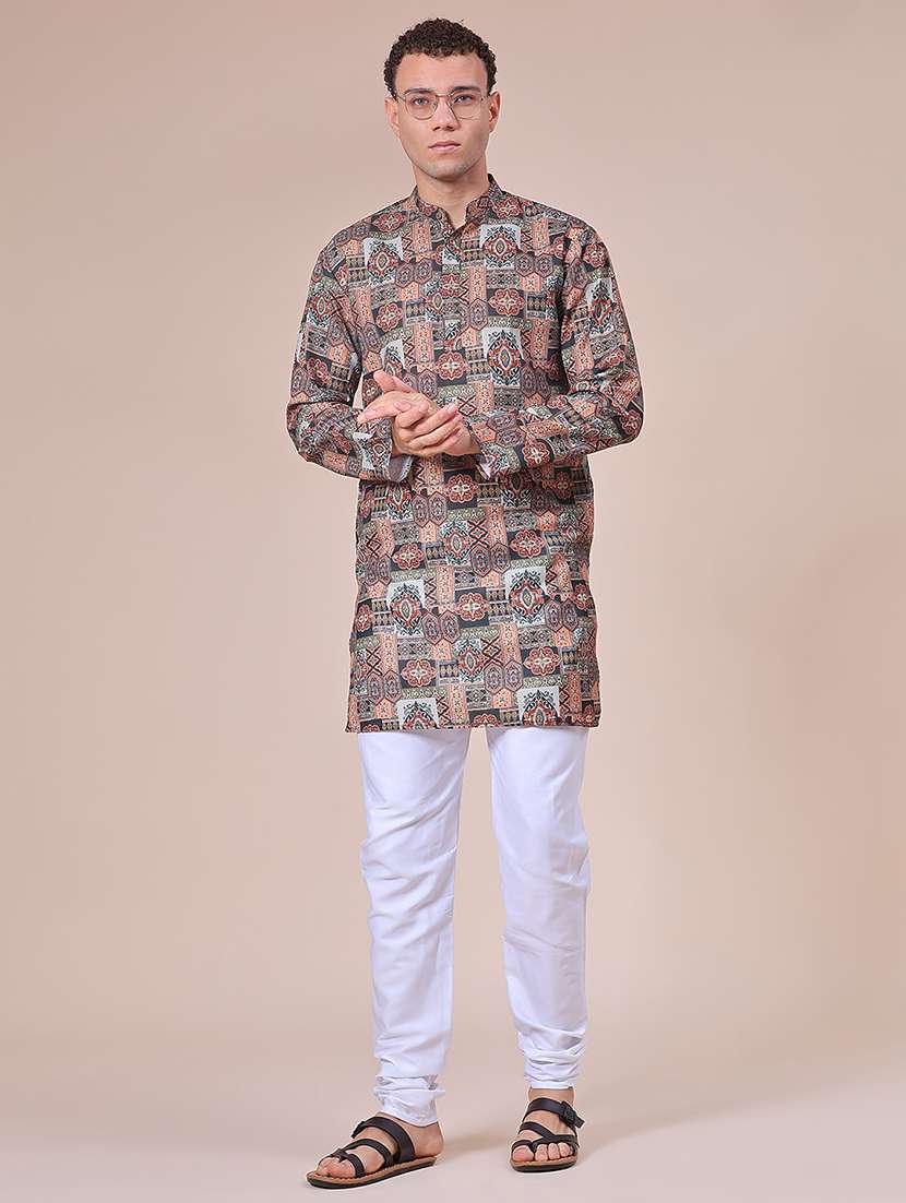 men printed mandarin neck long sleeve kurta - 21973990 -  Standard Image - 3