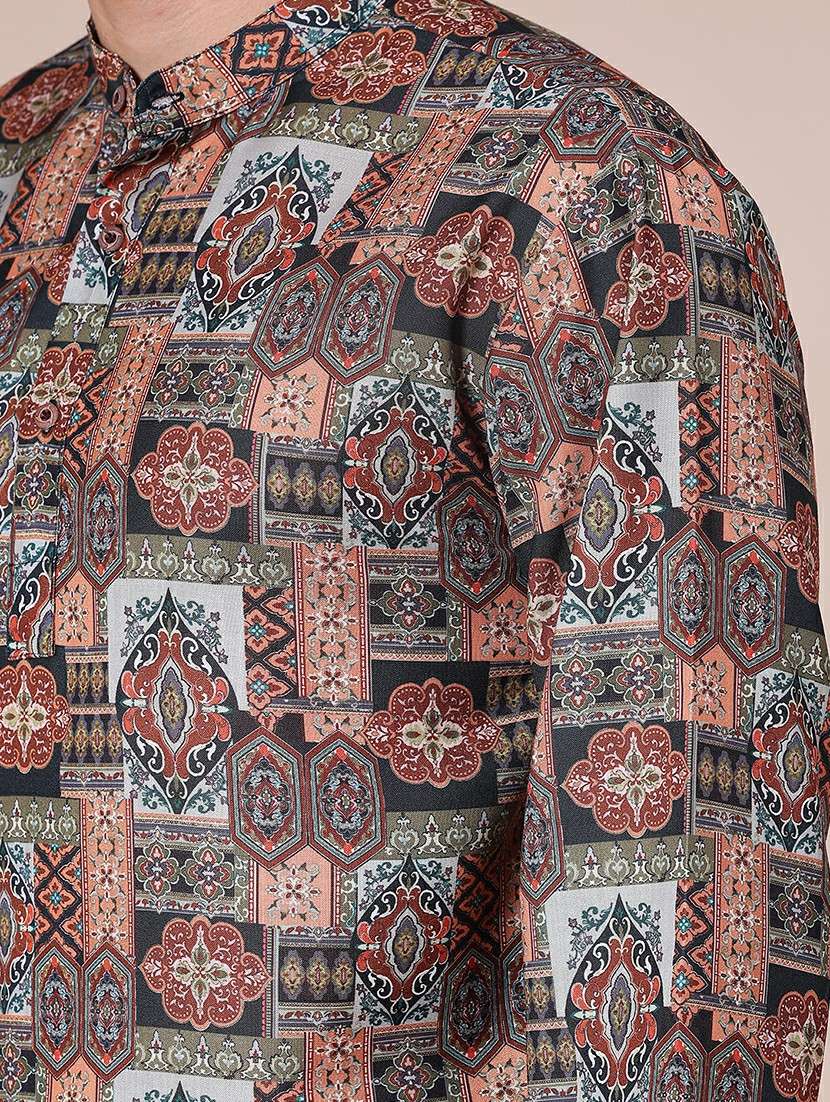 men printed mandarin neck long sleeve kurta - 21973990 -  Standard Image - 5