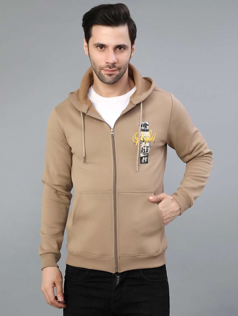 men printed long sleeve hooded sweatshirt