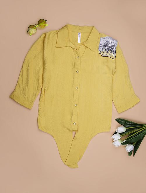 girls yellow solid collared shirt top - 21974357 - Standard Image - 0