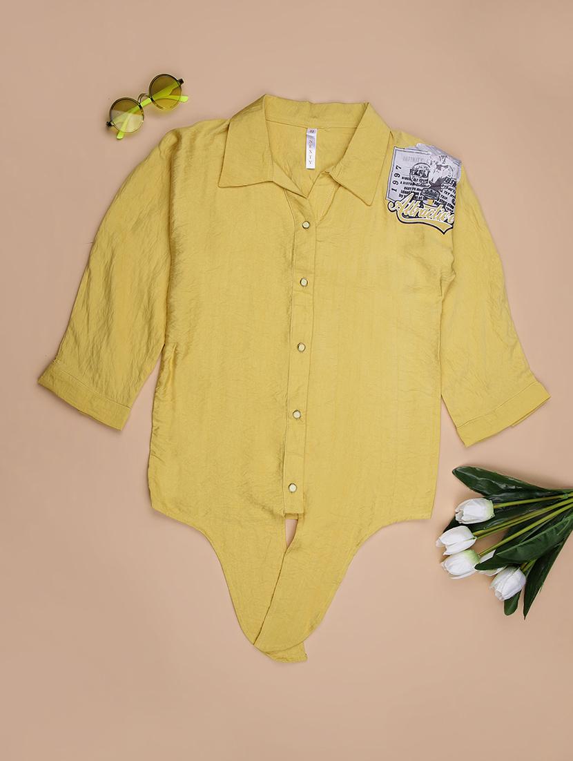 girls yellow solid collared shirt top - 21974357 - Zoom Image - 0