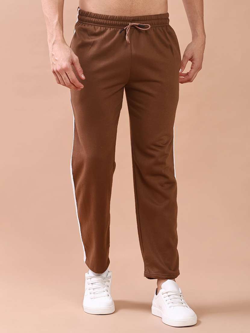 men solid mid rise full length track pant