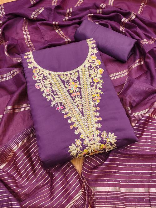 women solid with work embroidered unstitched suit set - 21974866 - Standard Image - 0