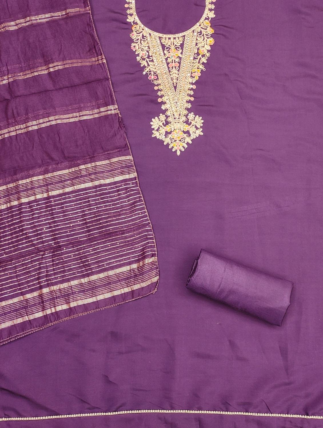 women solid with work embroidered unstitched suit set - 21974866 - Standard Image - 3