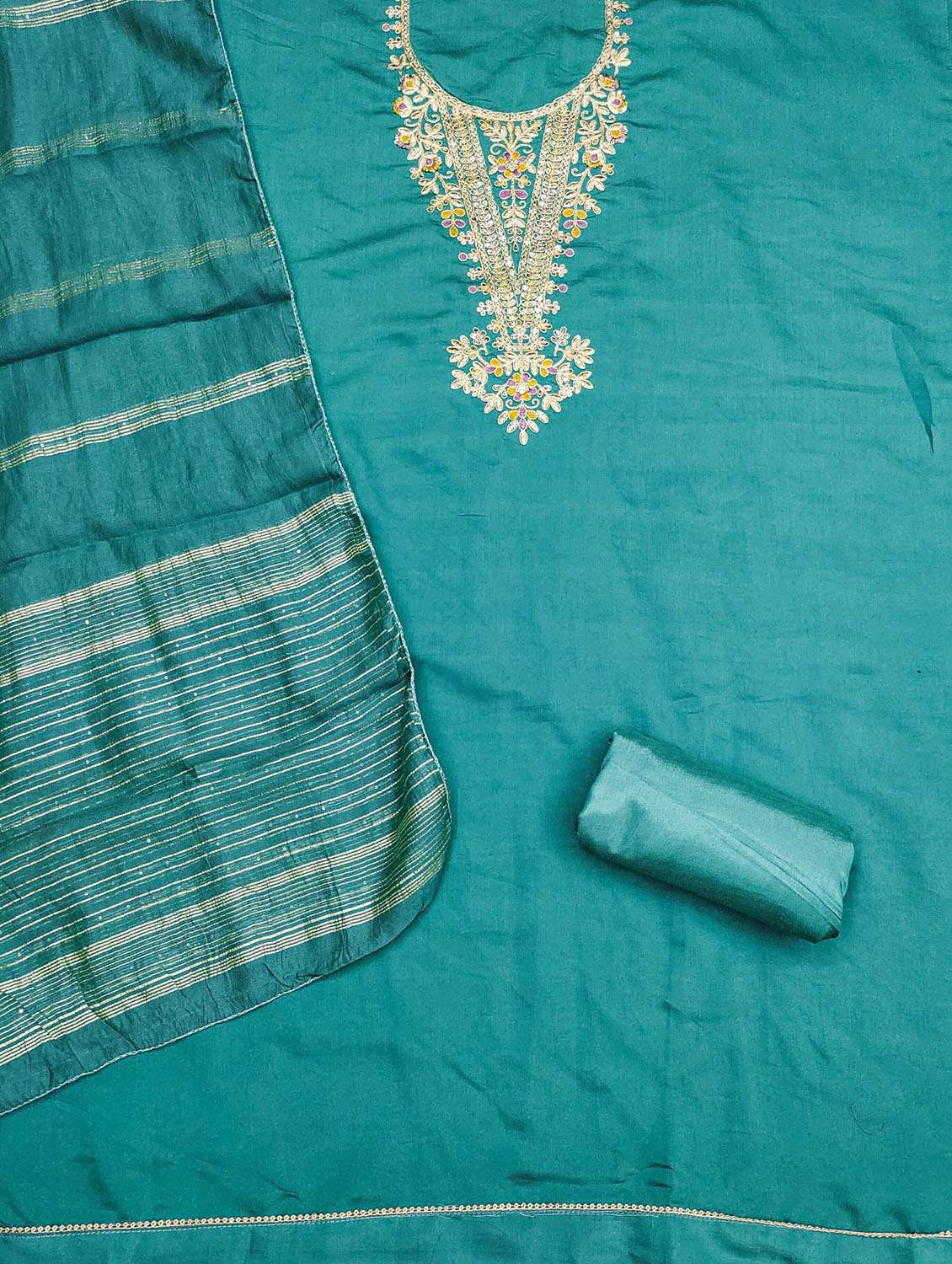 women solid with work embroidered unstitched suit set - 21974867 -  Standard Image - 3