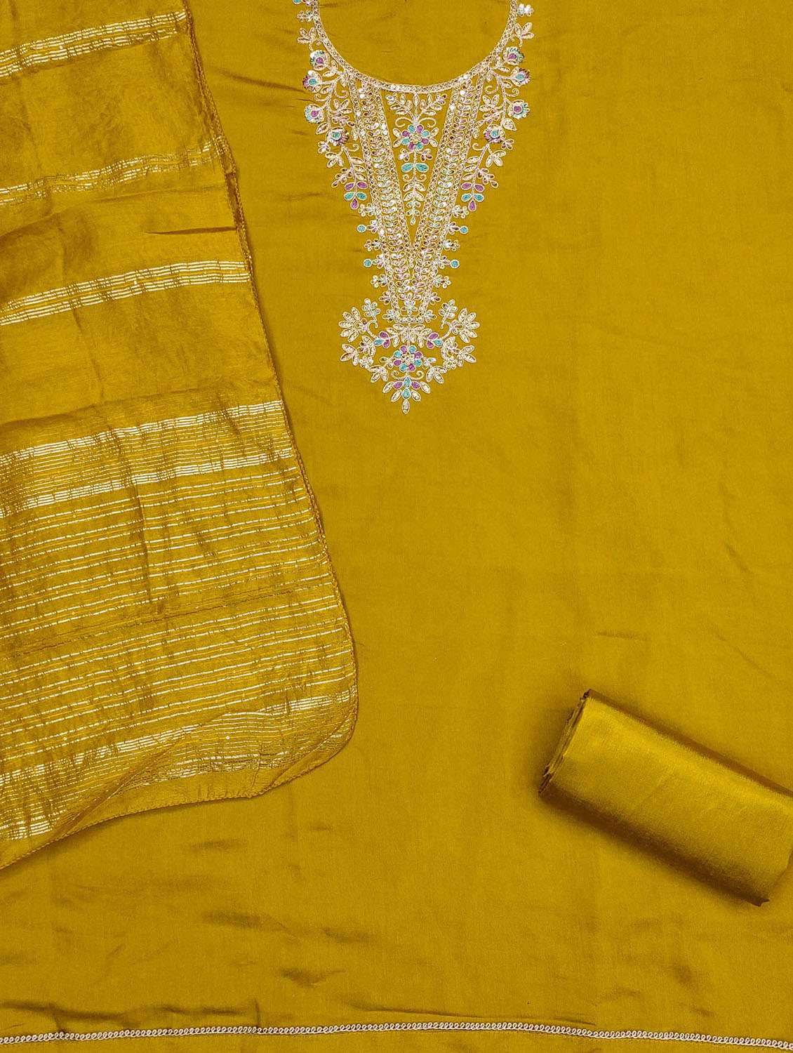 women solid with work embroidered unstitched suit set - 21974869 -  Standard Image - 3