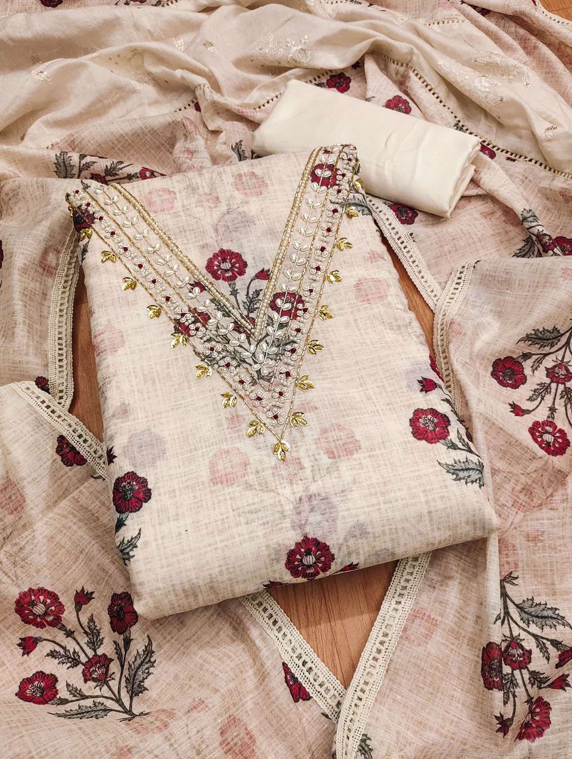 women floral embroidered unstitched suit set