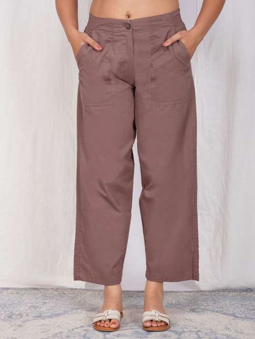 women solid mid rise straight fit trouser - 21974899 -  Standard Image - 0