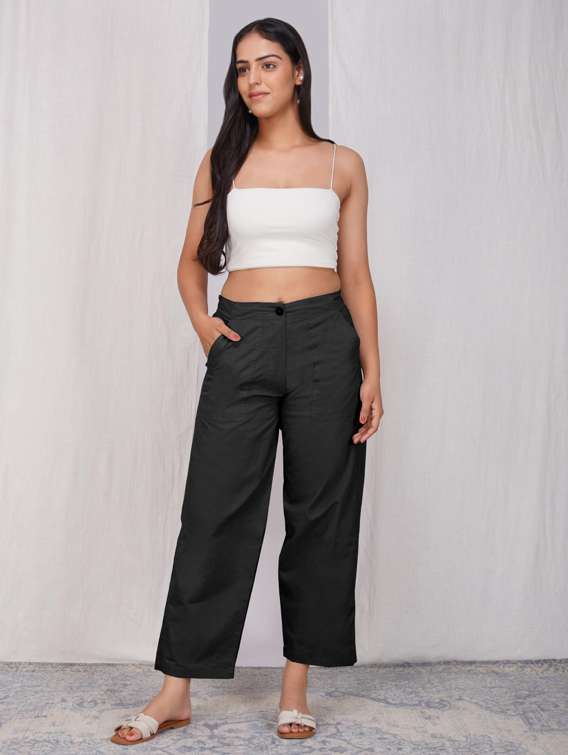 women solid mid rise straight fit trouser - 21974906 - Standard Image - 3