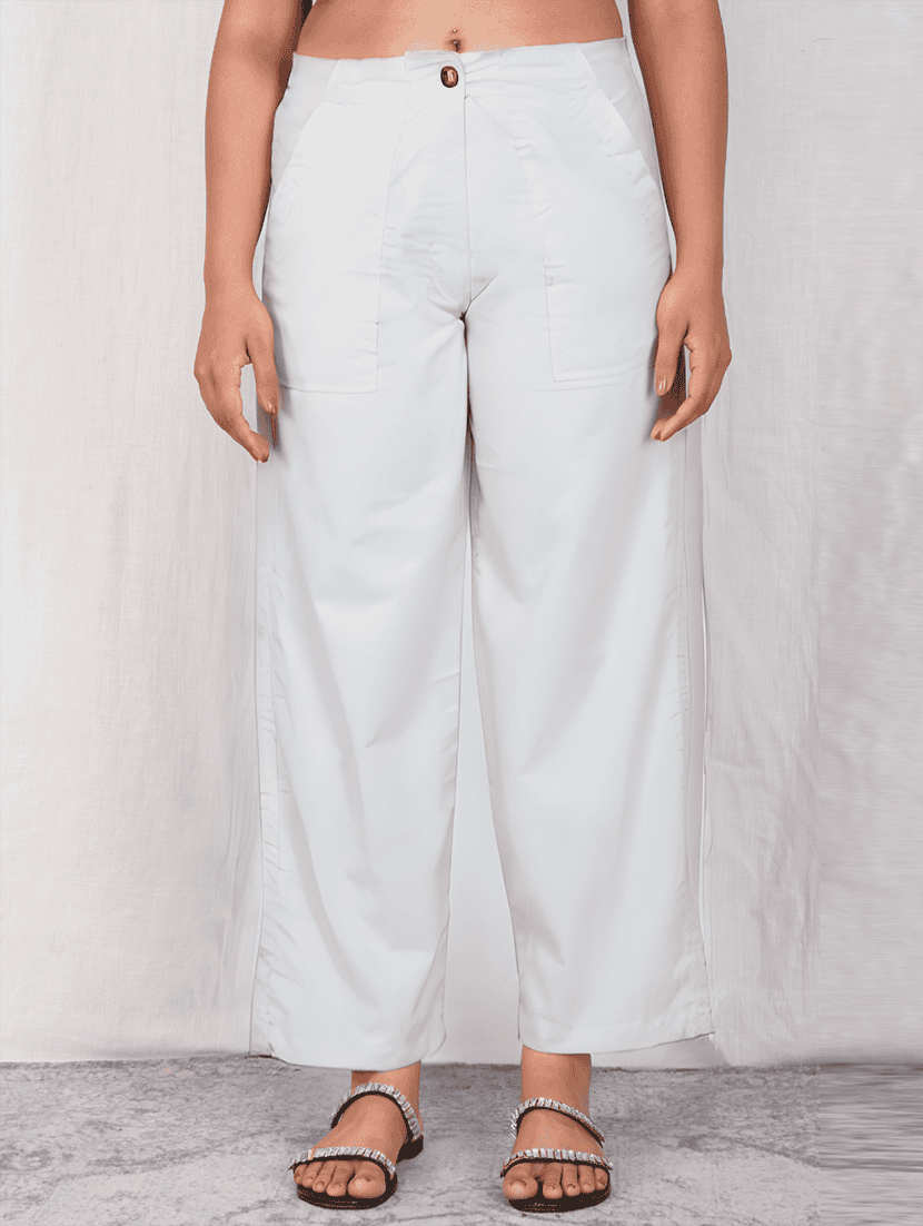women solid mid rise straight fit trouser