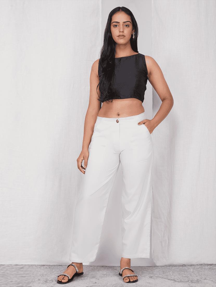 women solid mid rise straight fit trouser - 21974907 - Standard Image - 3