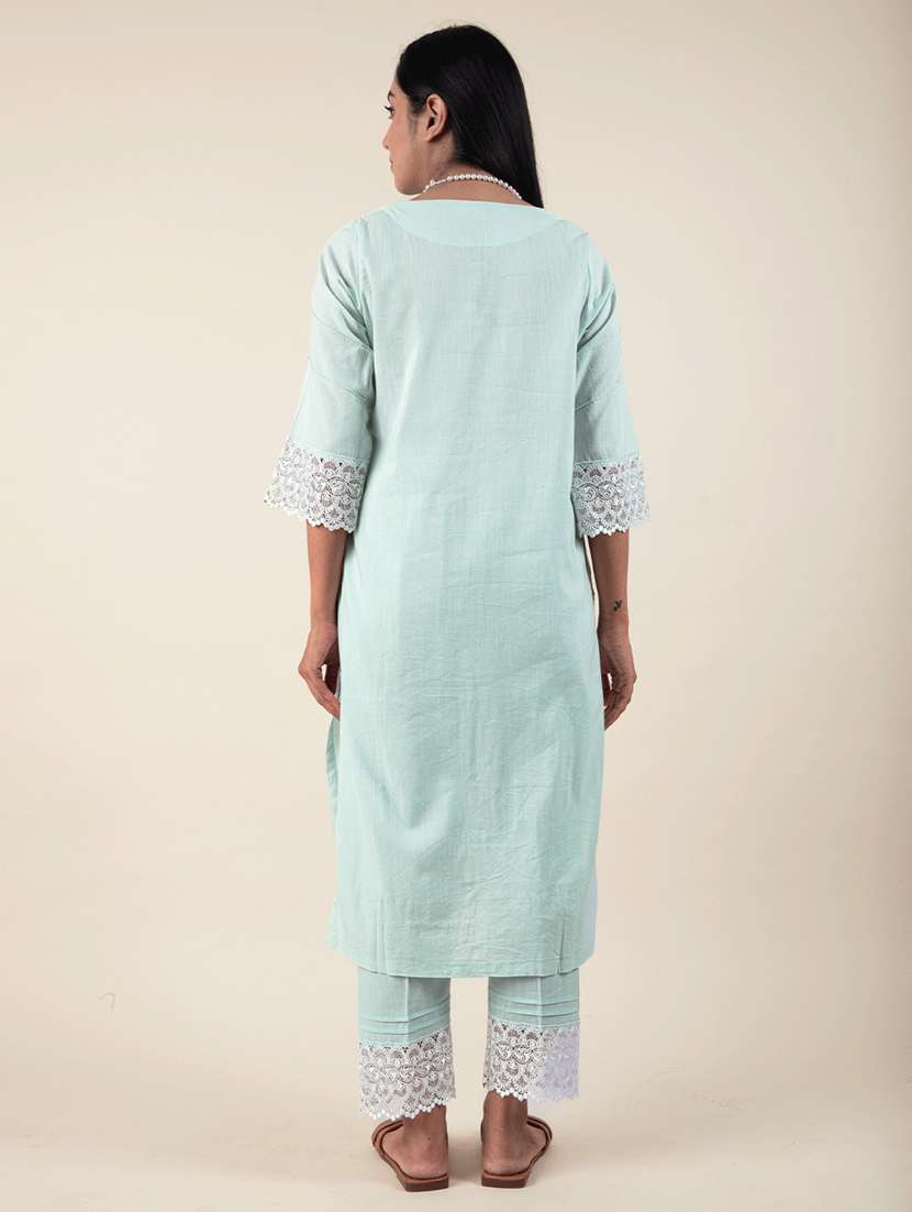 women solid with work three quarter sleeve a-line kurta - 21974924 -  Standard Image - 3