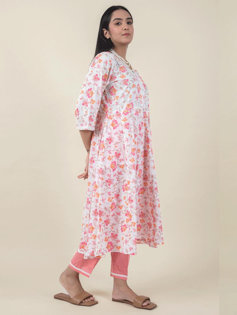 women floral three quarter sleeve a-line kurta - 21974928 - Standard Image - 3