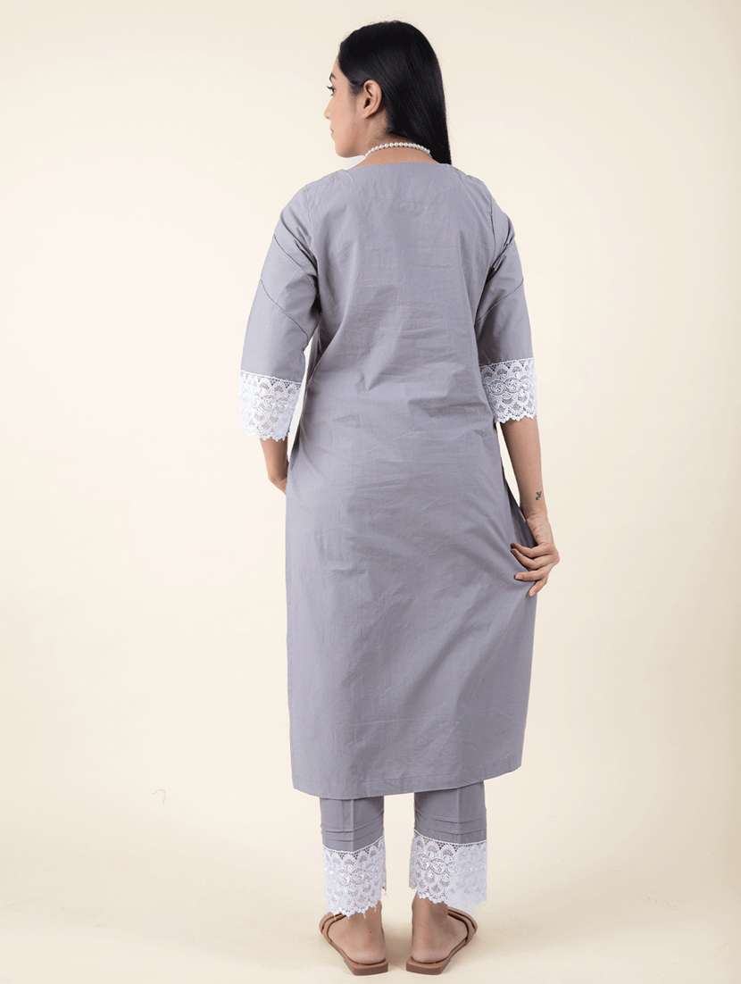 women solid with work three quarter sleeve a-line kurta - 21974932 -  Standard Image - 3